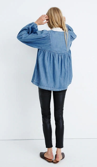 Madewell Denim Balloon-Sleeve Peasant TopXS - Picture 3 of 4